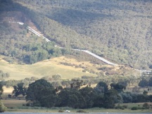 Khancoban Pondage and surrounds - Snowy Hydro pipes on a distant mountainside